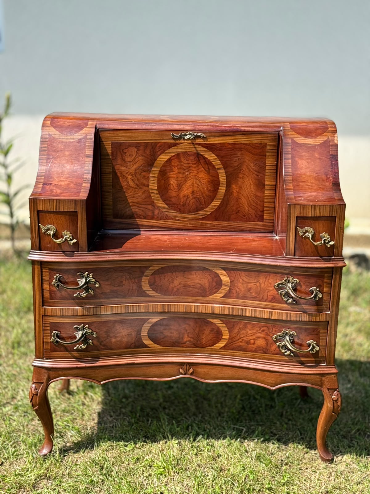 Birou Secretaire / Comodă Baroc din lemn masiv cu intarsii deosebite (Stil Bovolone)