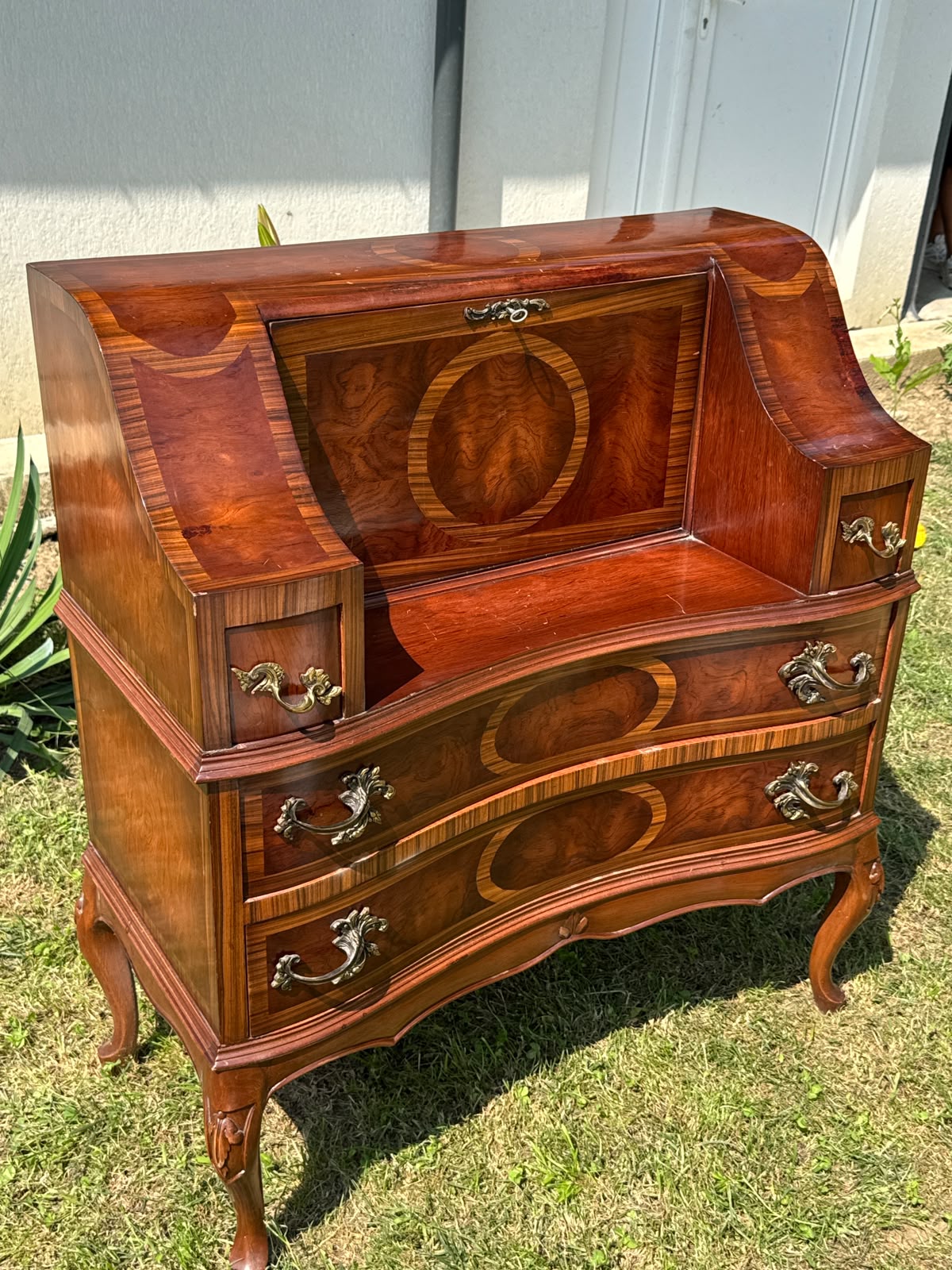 Birou Secretaire / Comodă Baroc din lemn masiv cu intarsii deosebite (Stil Bovolone)