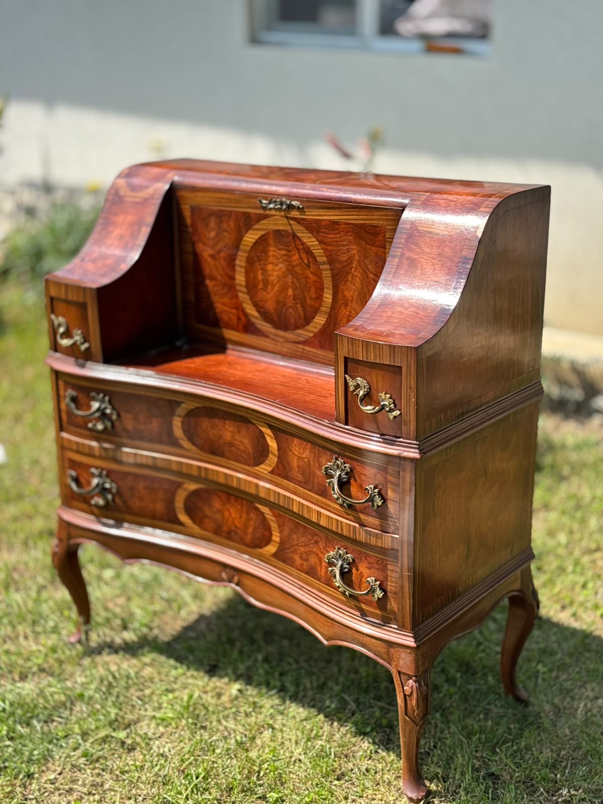 Birou Secretaire / Comodă Baroc din lemn masiv cu intarsii deosebite (Stil Bovolone)